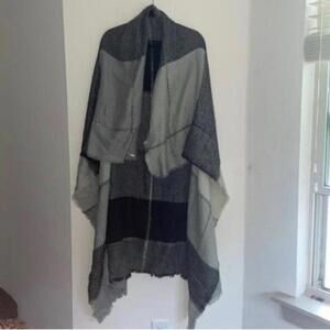 Grey Plaid Patchwork Print Large Square Multi Use Scarf Shawl Shrug Cape